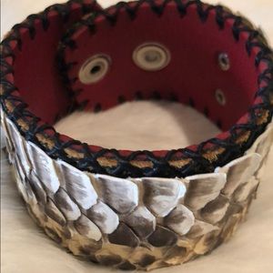 Leather Exotic Snakeskin Bracelet with Buc…